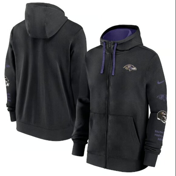 Men's Nike Black Baltimore Ravens Club Full-Zip Hoodie Jacket - Picture 1 of 12